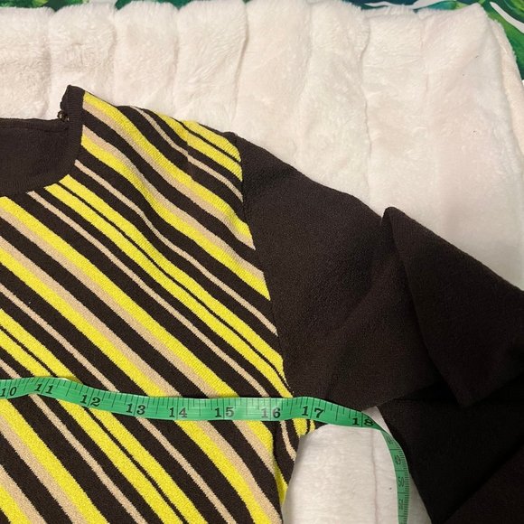 Stefanel XS/S Italian Soft Brown Yellow Striped Casual Preppy Retro Sweater - Picture 3 of 8